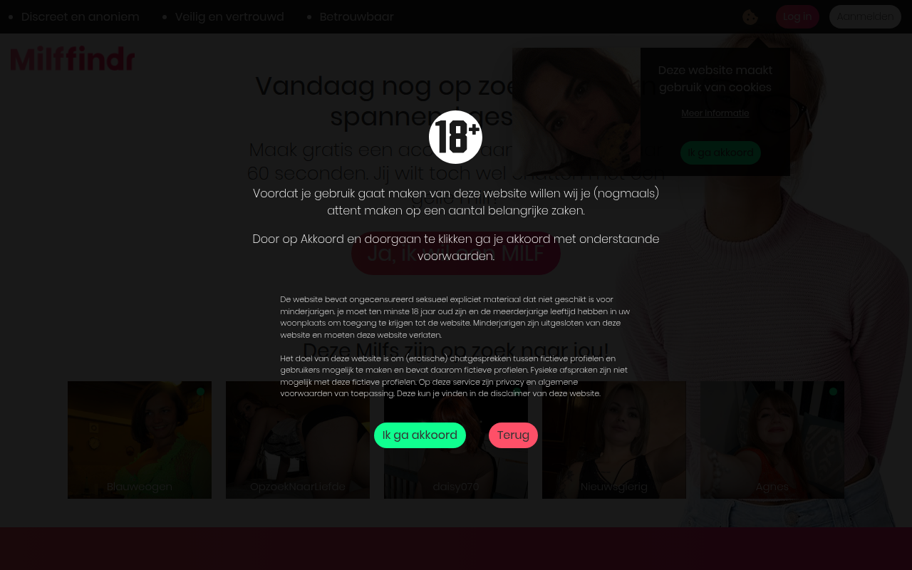 Screenshot van milffindr.nl