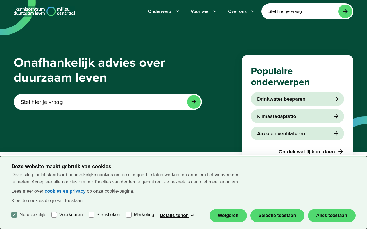Screenshot van milieucentraal.nl