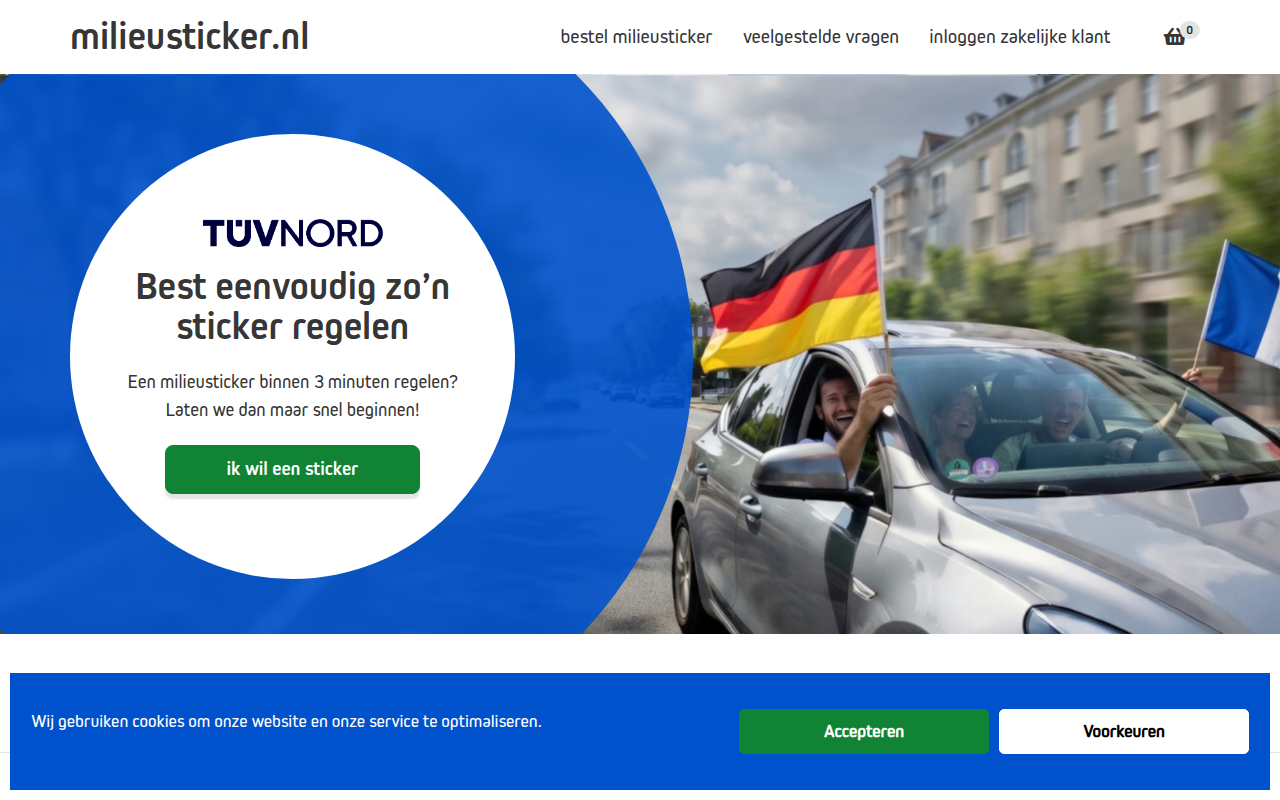 Screenshot van milieusticker.nl