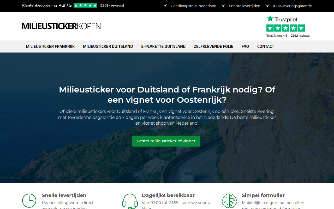 Screenshot van milieustickerkopen.nl