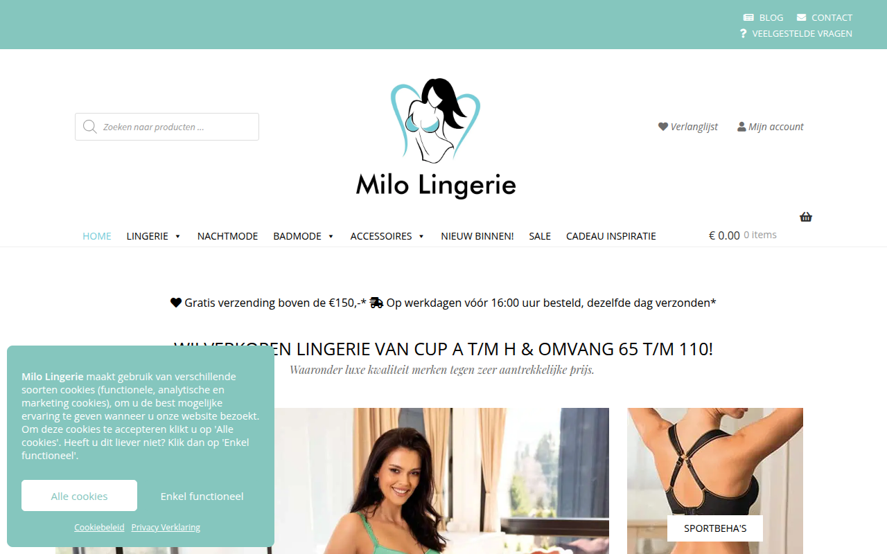 Screenshot van milolingerie.nl