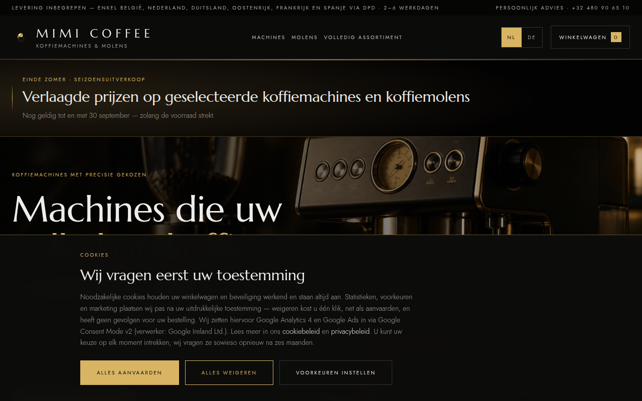 Screenshot van mimicoffee.com