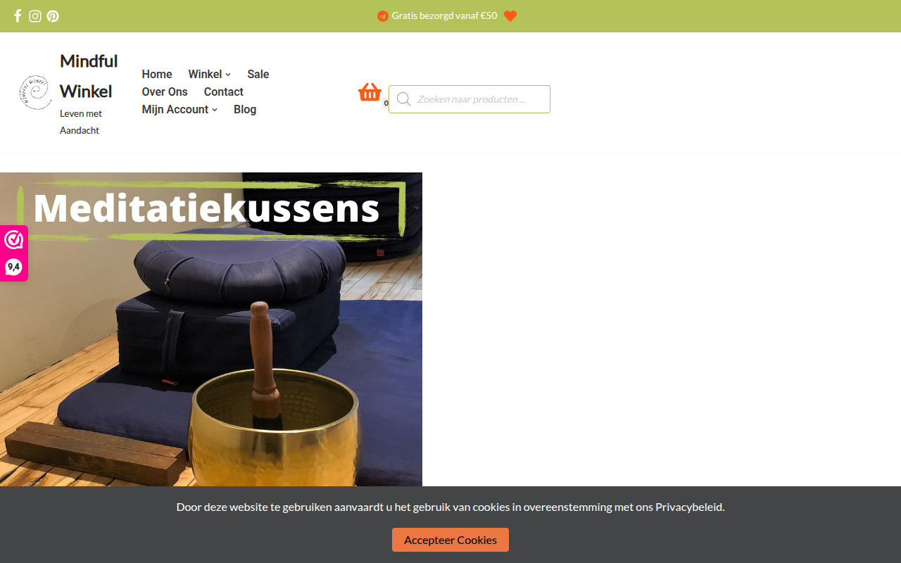 Screenshot van mindfulwinkel.nl