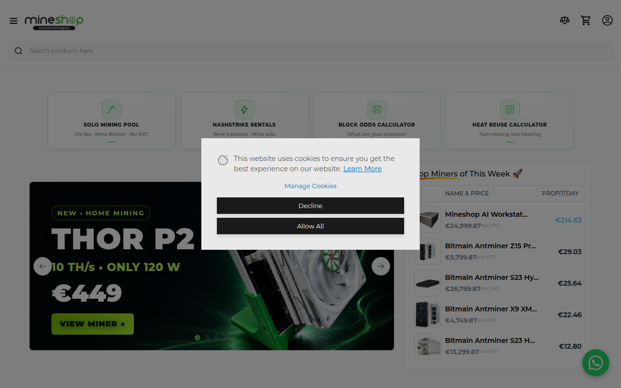 Screenshot van mineshop.eu