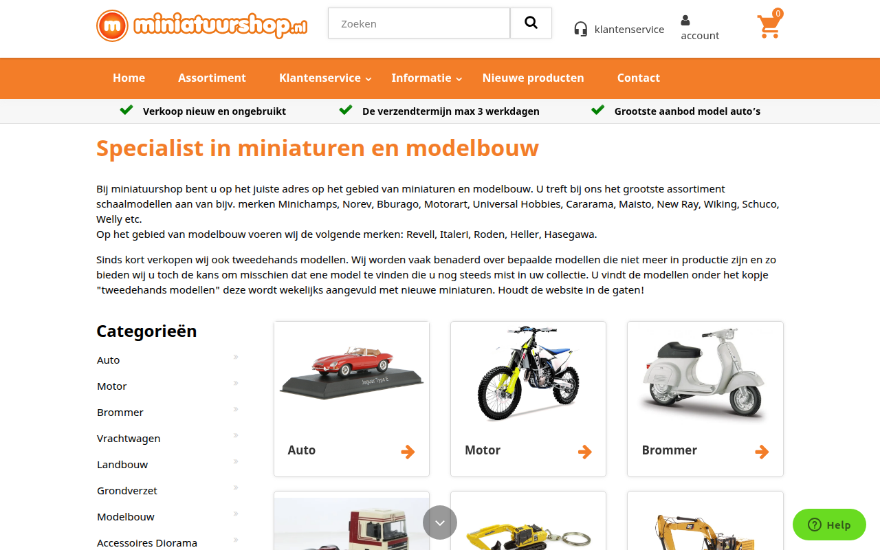 Screenshot van miniatuurshop.nl
