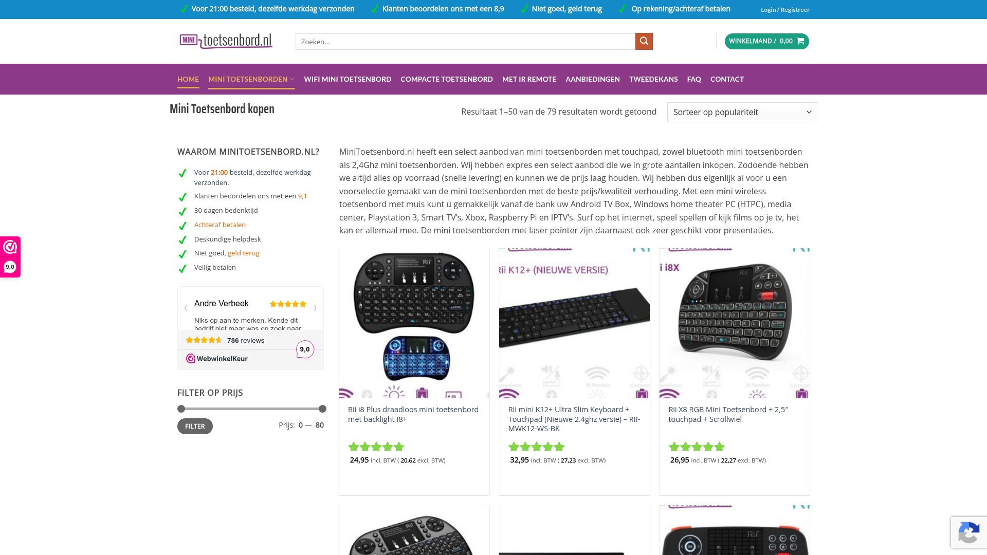 Screenshot van minitoetsenbord.nl