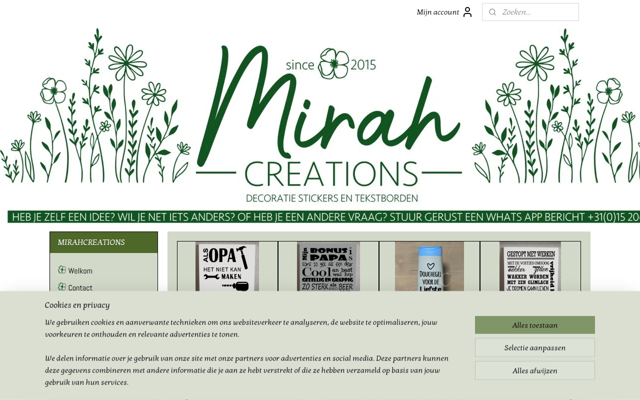 Screenshot van mirahcreations.nl
