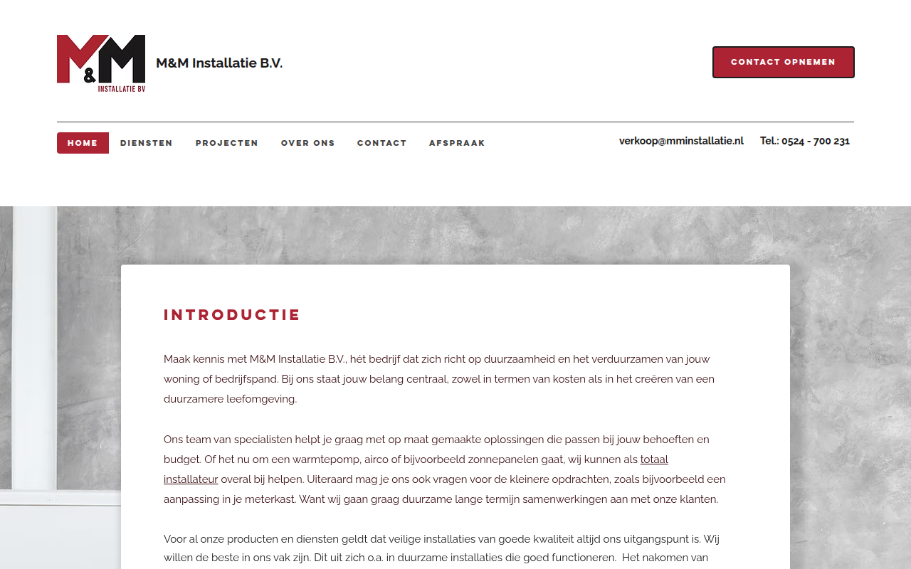 Screenshot van mminstallatie.nl