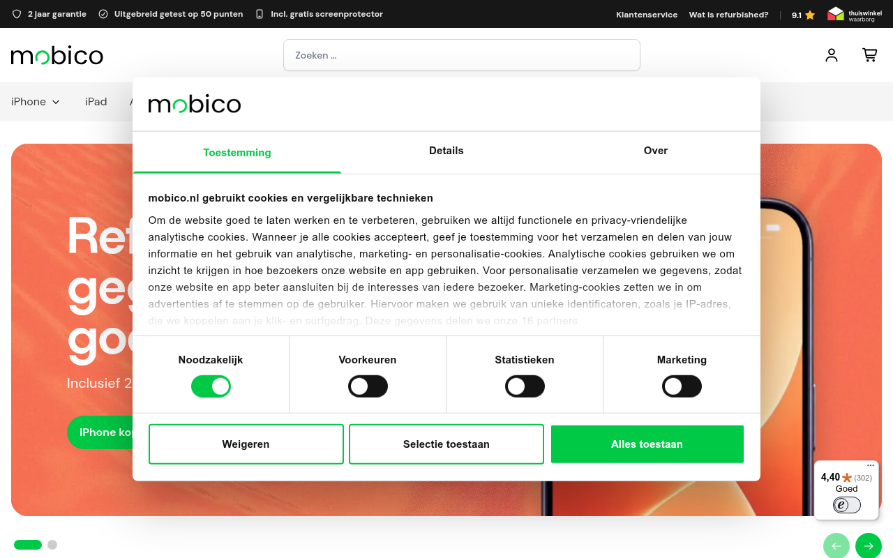Screenshot van mobico.nl