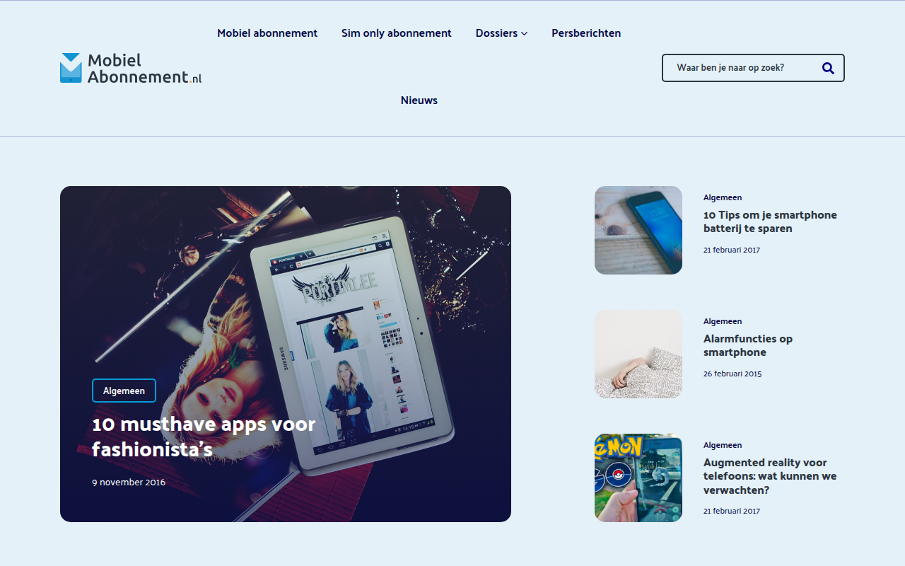 Screenshot van mobielabonnement.nl