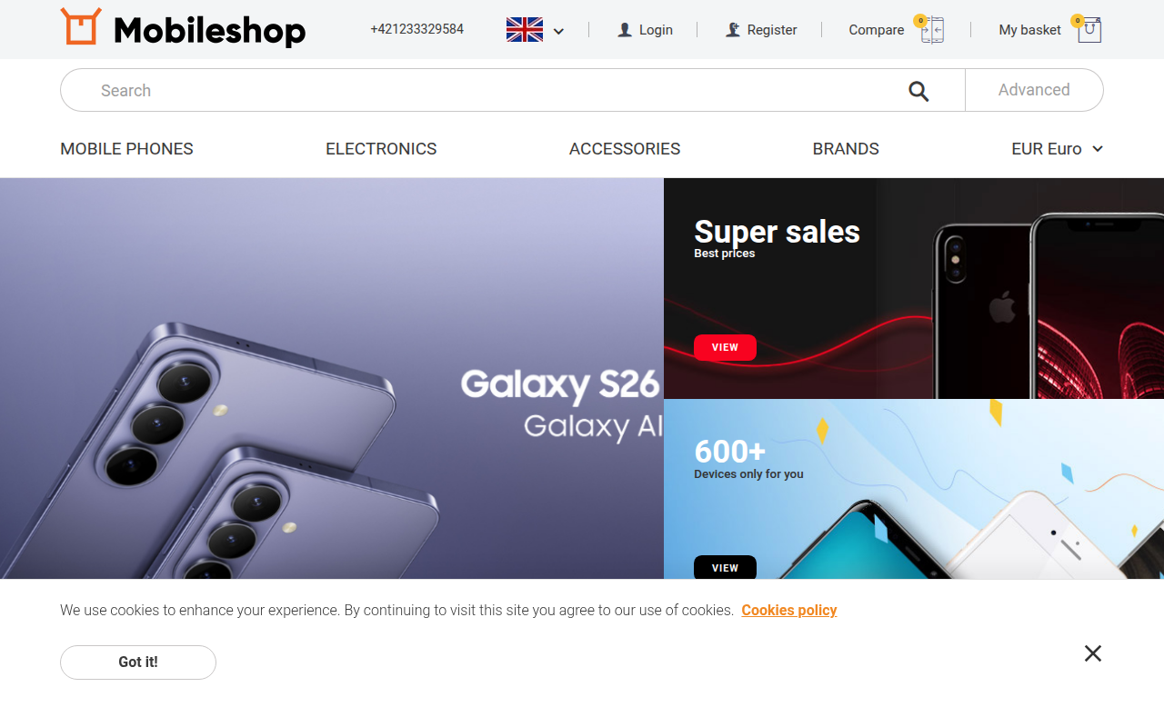 Screenshot van mobileshop.eu