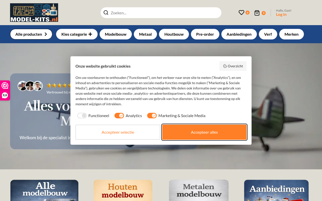 Screenshot van model-kits.nl