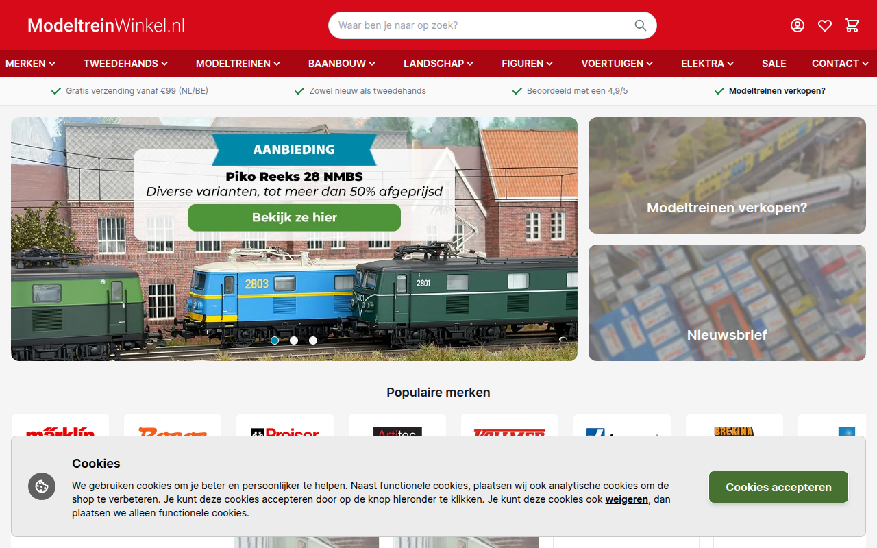 Screenshot van modeltreinwinkel.nl