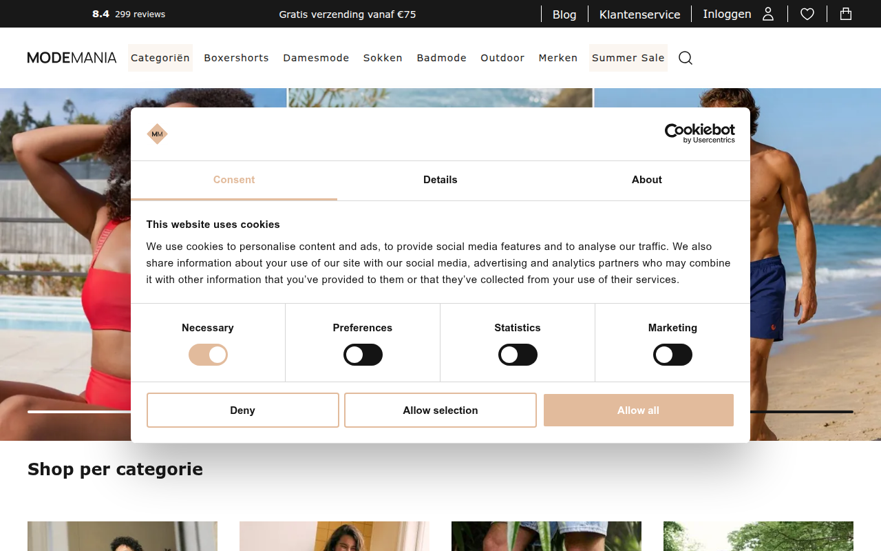 Screenshot van modemania.nl