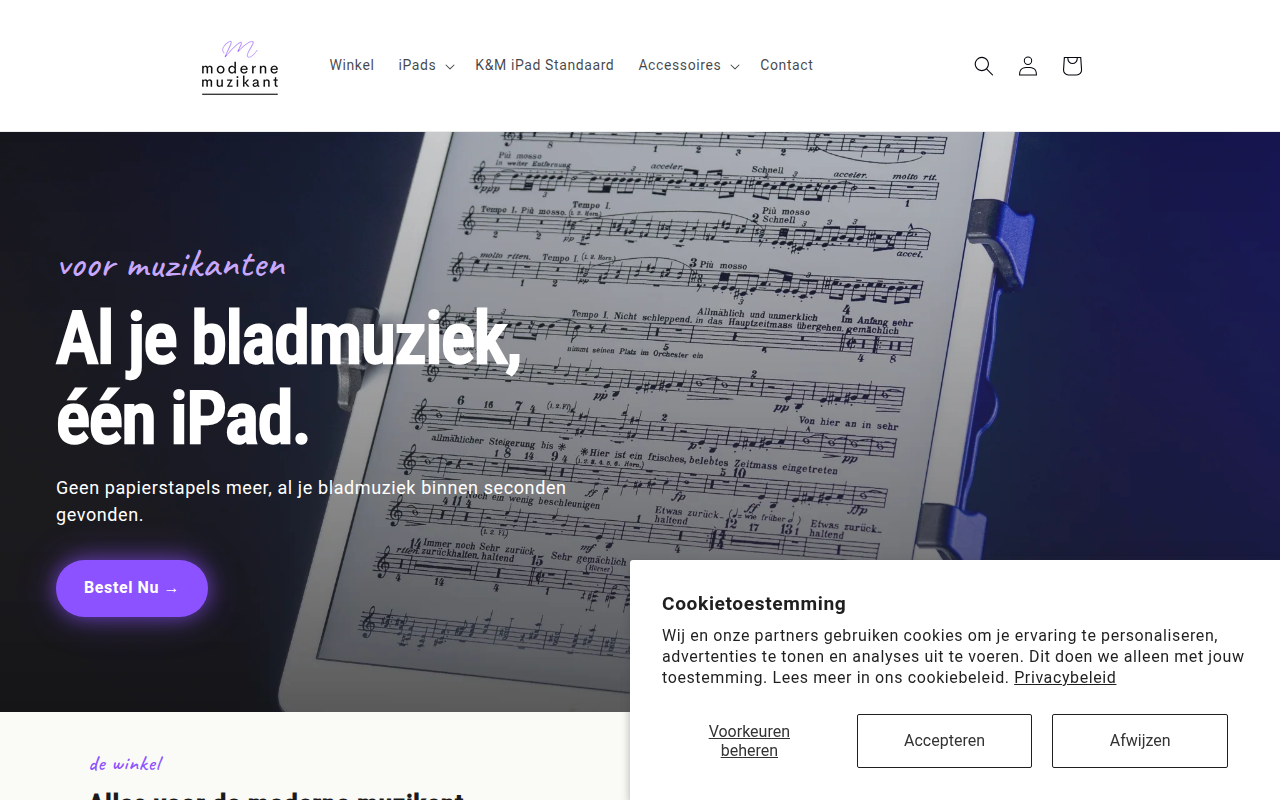 Screenshot van modernemuzikant.nl