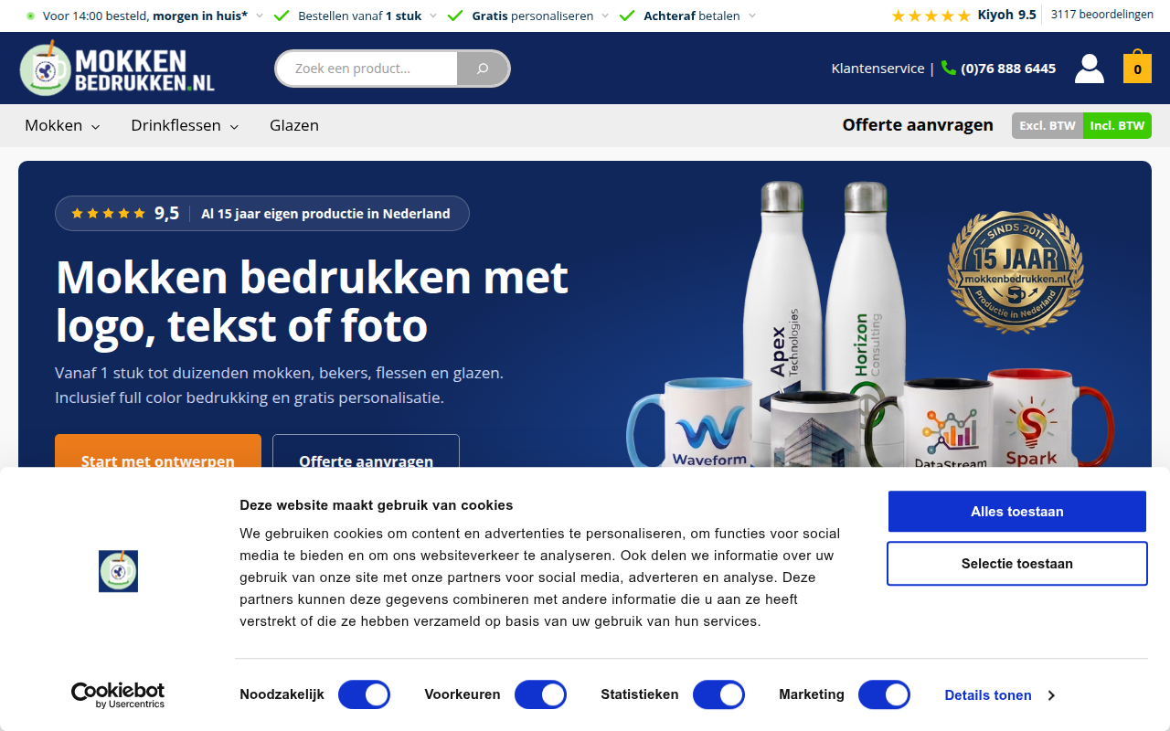 Screenshot van mokkenbedrukken.nl