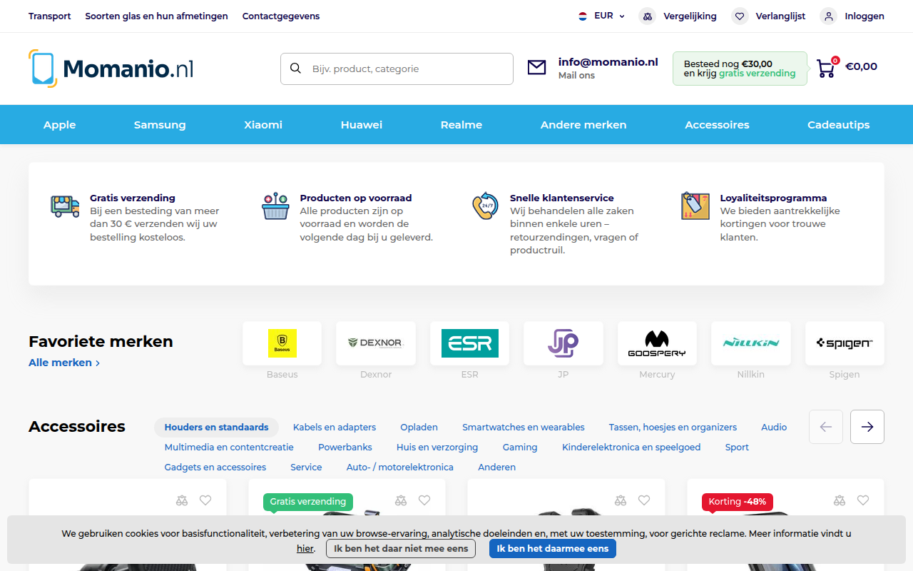 Screenshot van momanio.nl