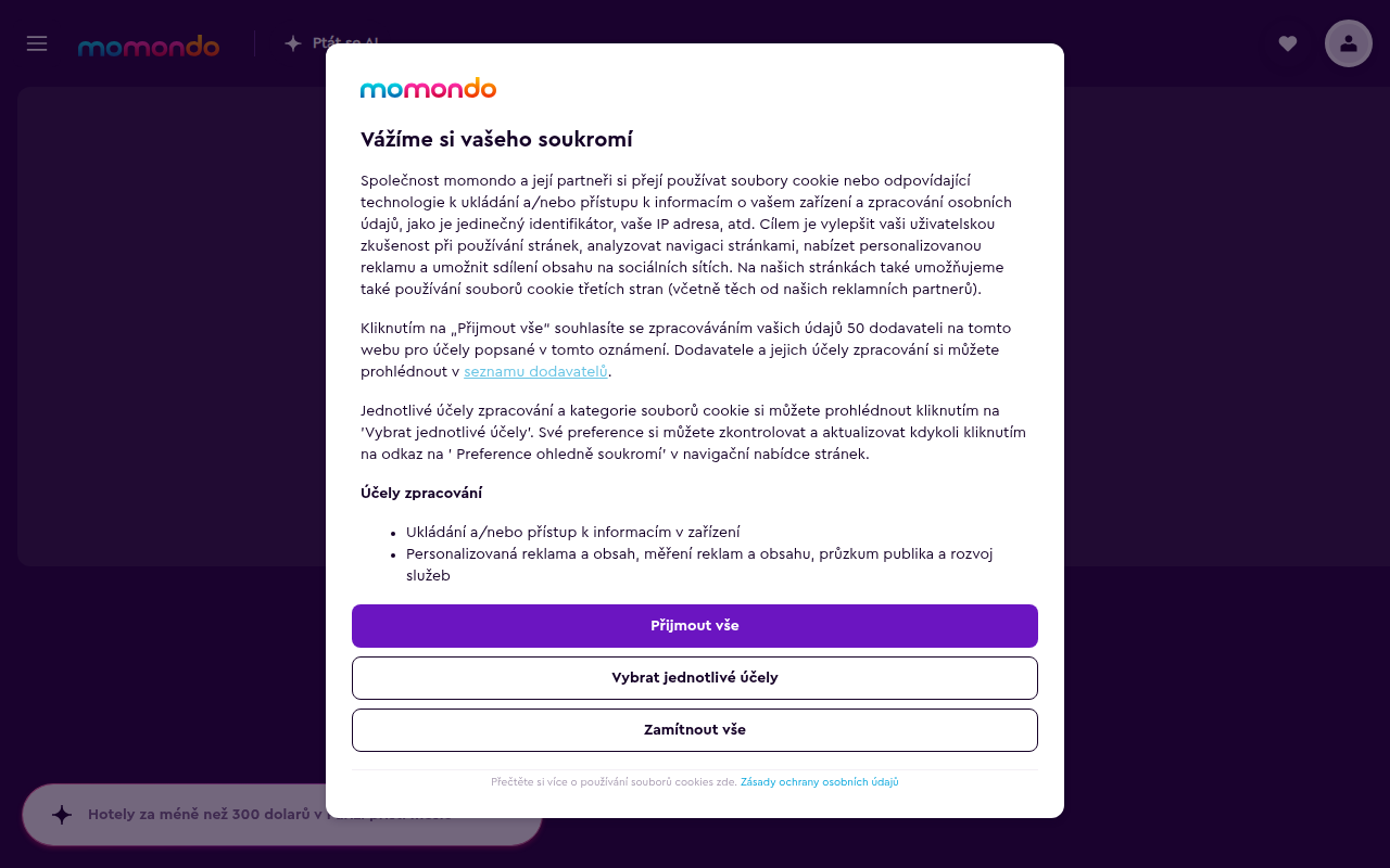 Screenshot van momondo.cz