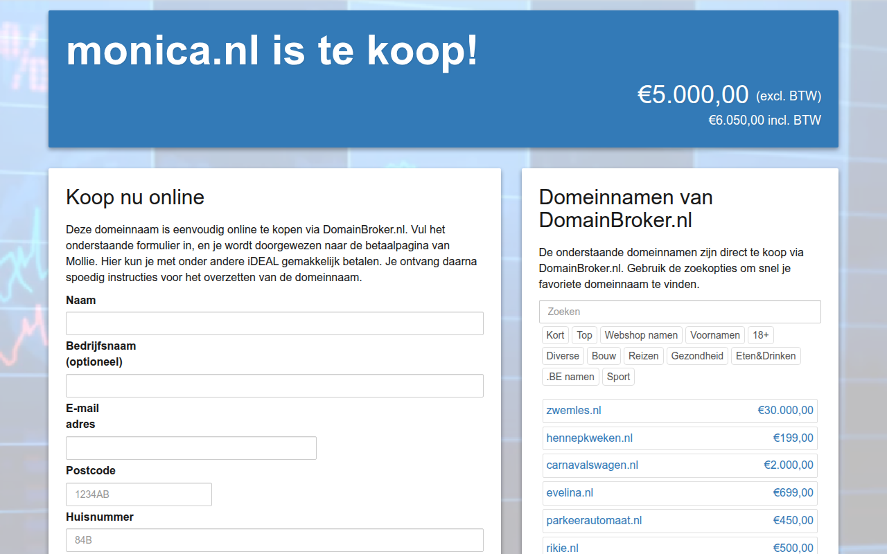 Screenshot van monica.nl
