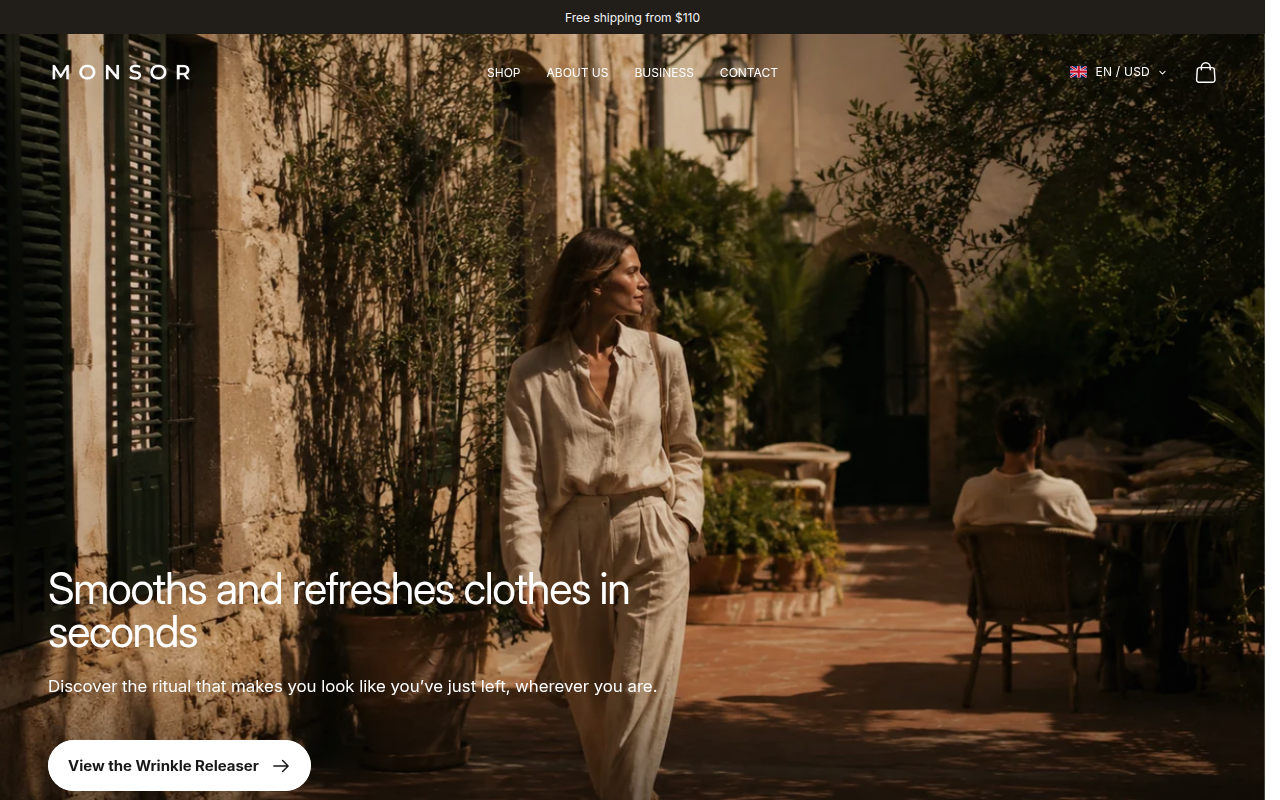 Screenshot van Monsor | De-wrinkles and refreshes your clothes in seconds