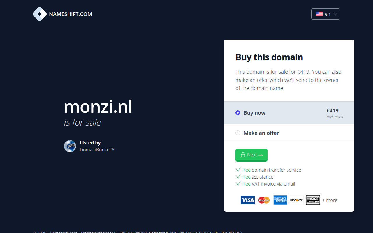 Screenshot van monzi.nl