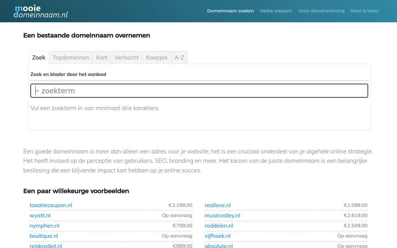 Screenshot van mooiedomeinnaam.nl