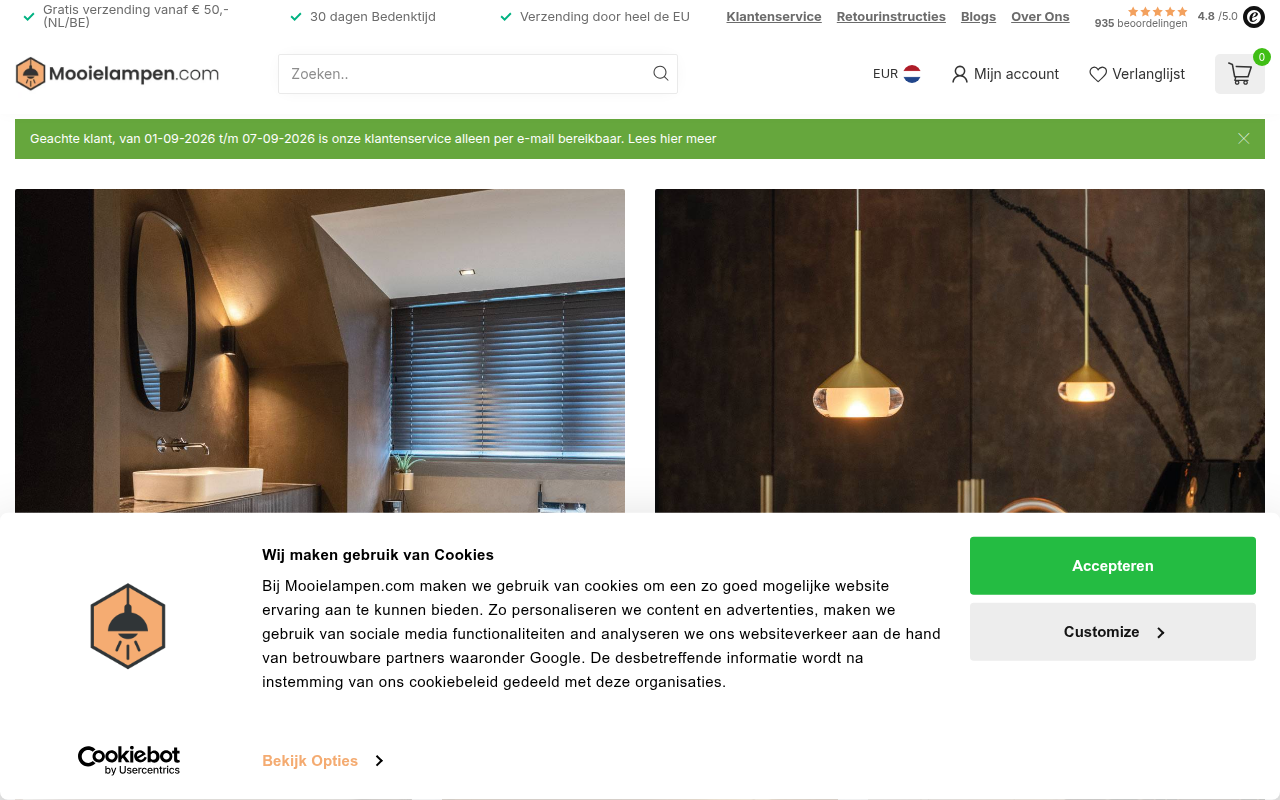 Screenshot van mooielampen.com