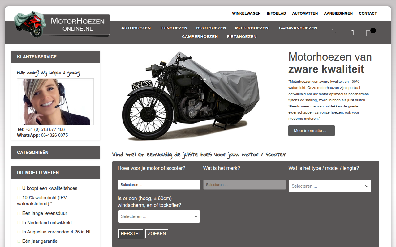 Screenshot van motorhoezenonline.nl
