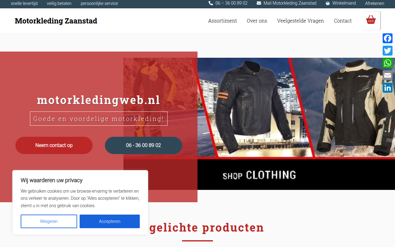 Screenshot van Motorkledingweb