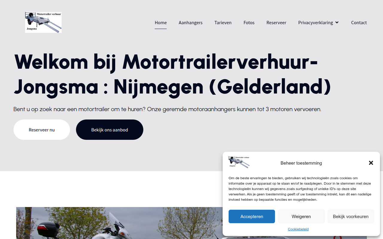 Screenshot van motortrailerverhuur-jongsma.nl