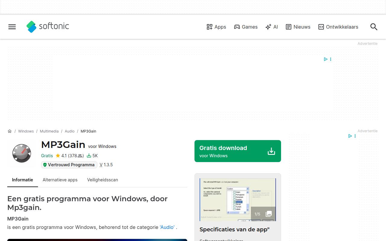 Screenshot van mp3gain-estable.softonic.nl