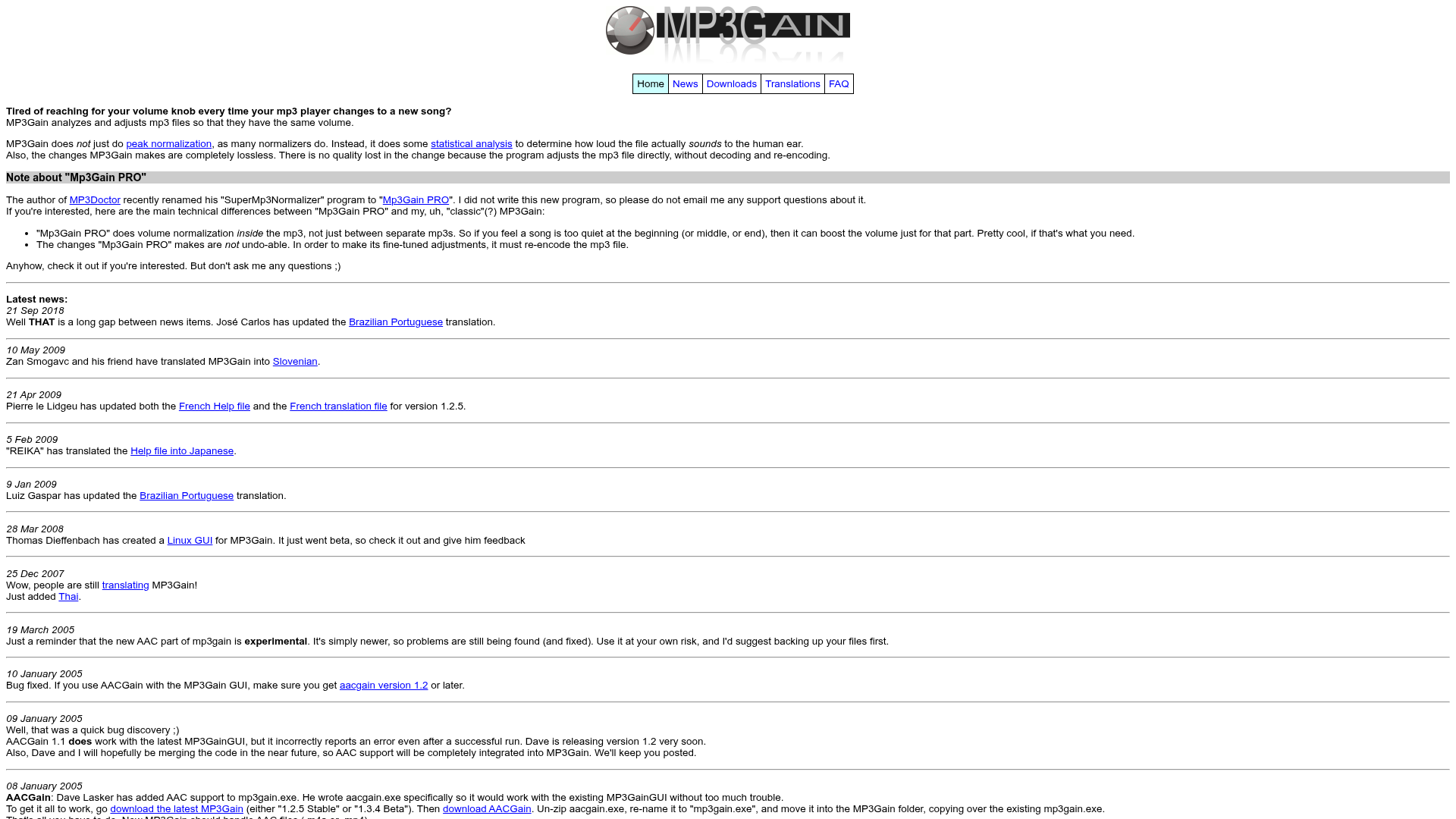 Screenshot van mp3gain.sourceforge.net