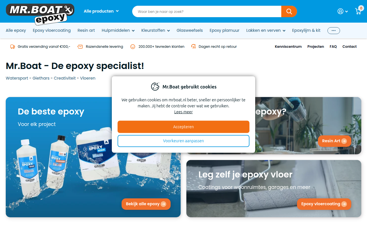 Screenshot van mrboat.nl