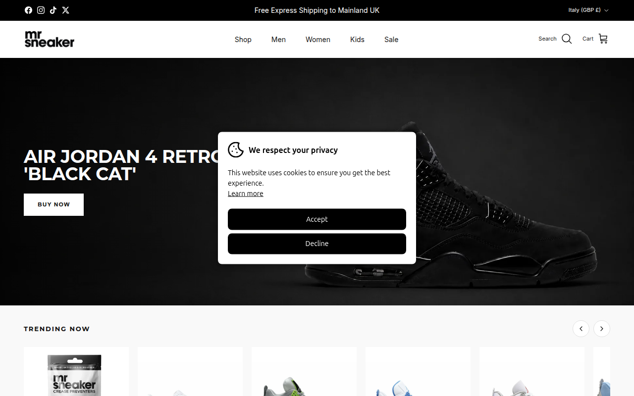 Screenshot van mrsneaker.com