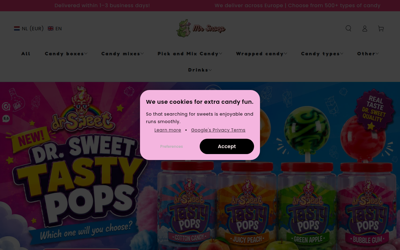 Screenshot van mrsnoep.eu
