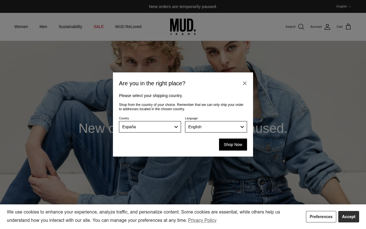 Screenshot van mudjeans.com
