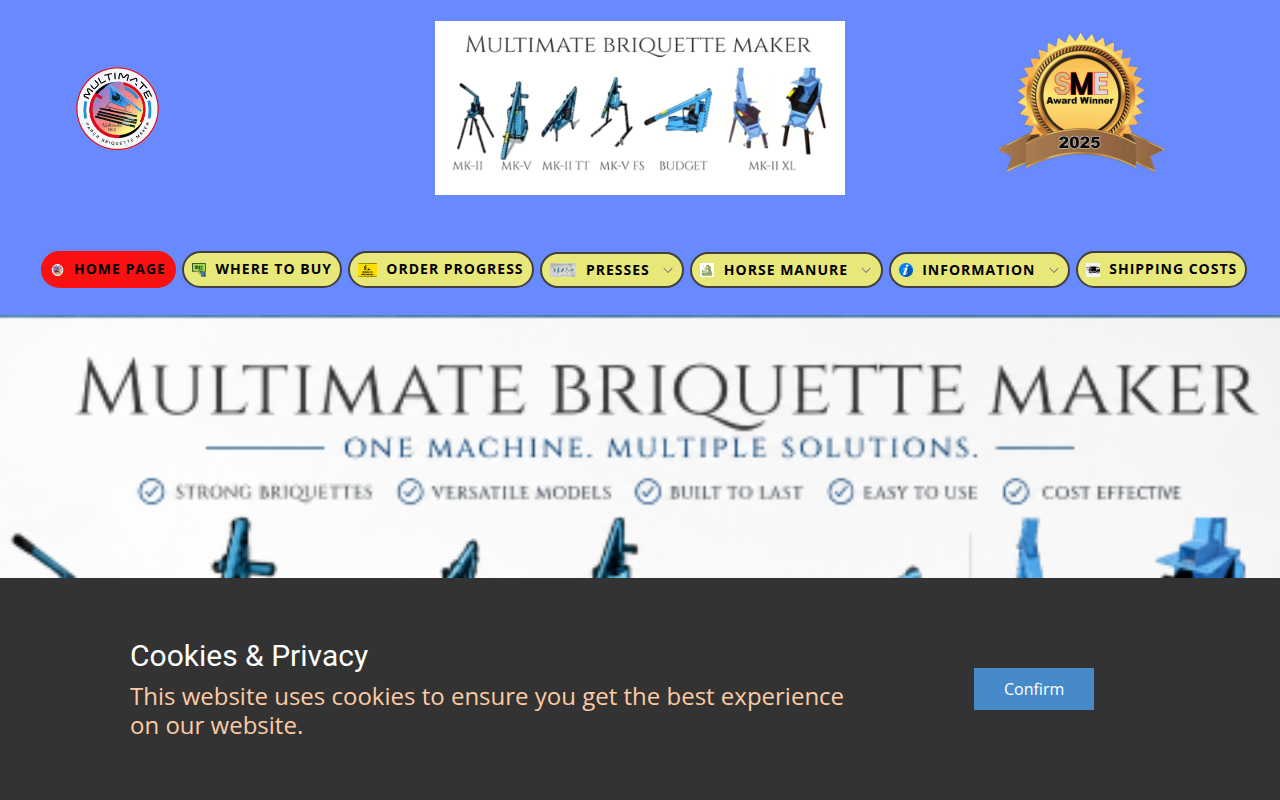 Screenshot van multimatebriquettemaker.com