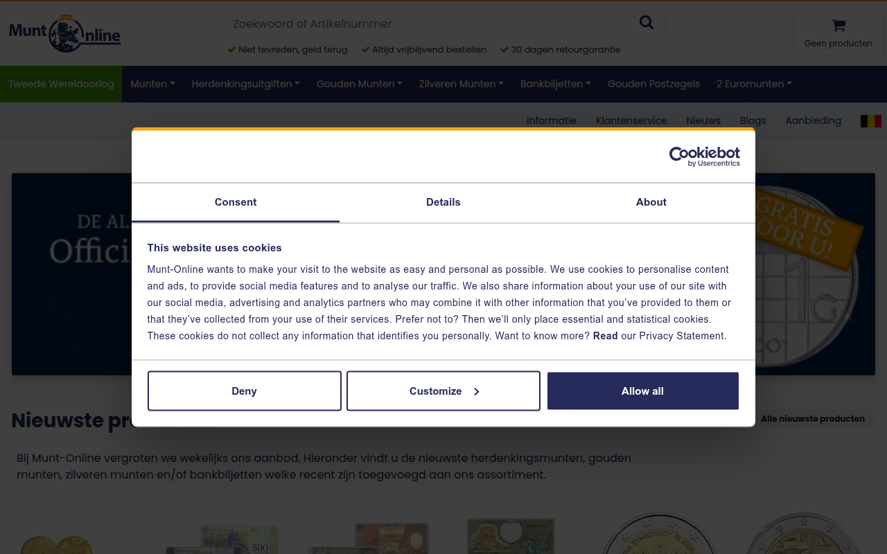 Screenshot van munt-online.nl