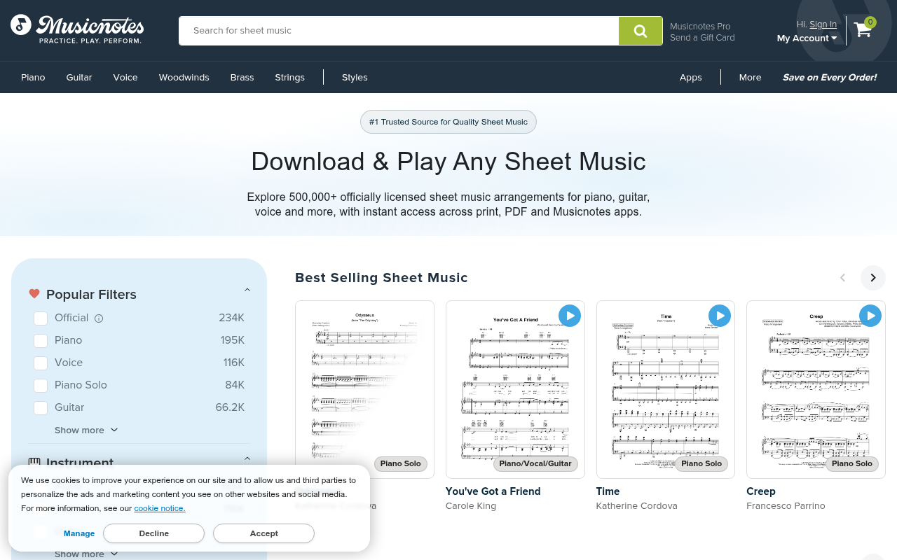 Screenshot van musicnotes.com