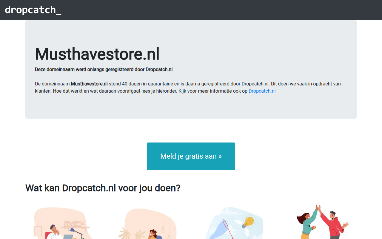 Screenshot van Dropcatch.nl - voor razendsnelle registratie van .nl quarantaine domeinnamen