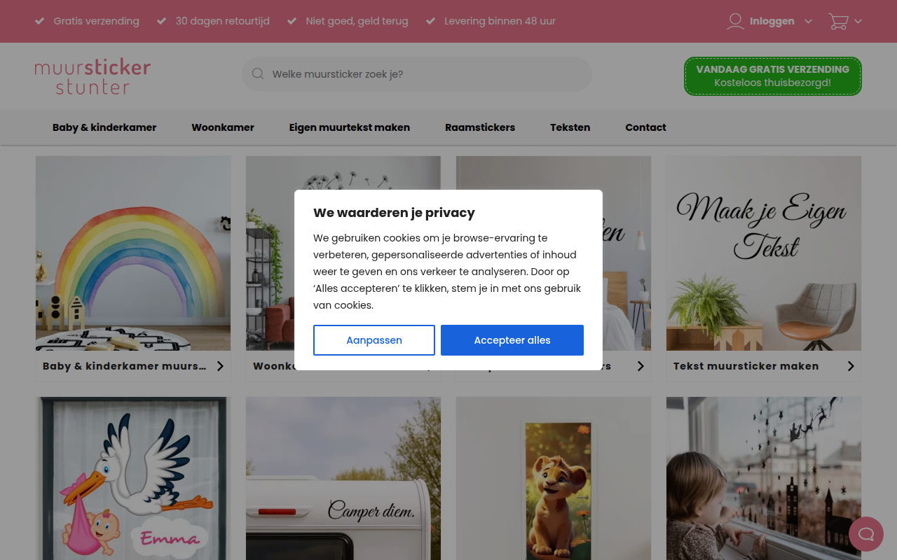 Screenshot van muurstickerstunter.nl