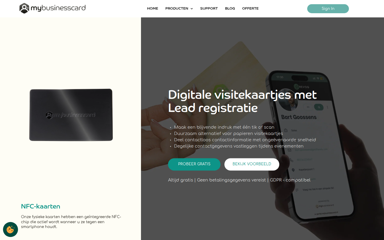 Screenshot van mybusinesscard.nl