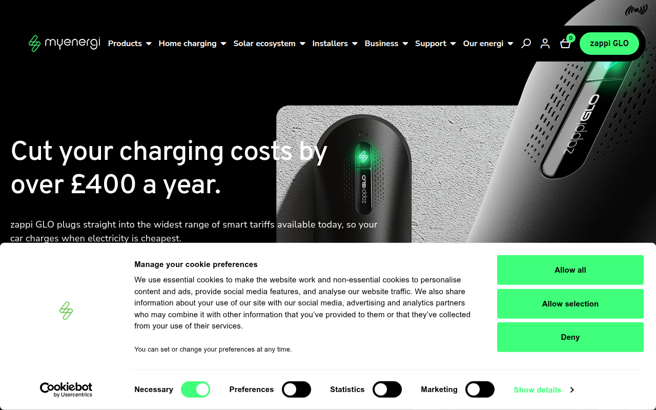 Screenshot van myenergi.com