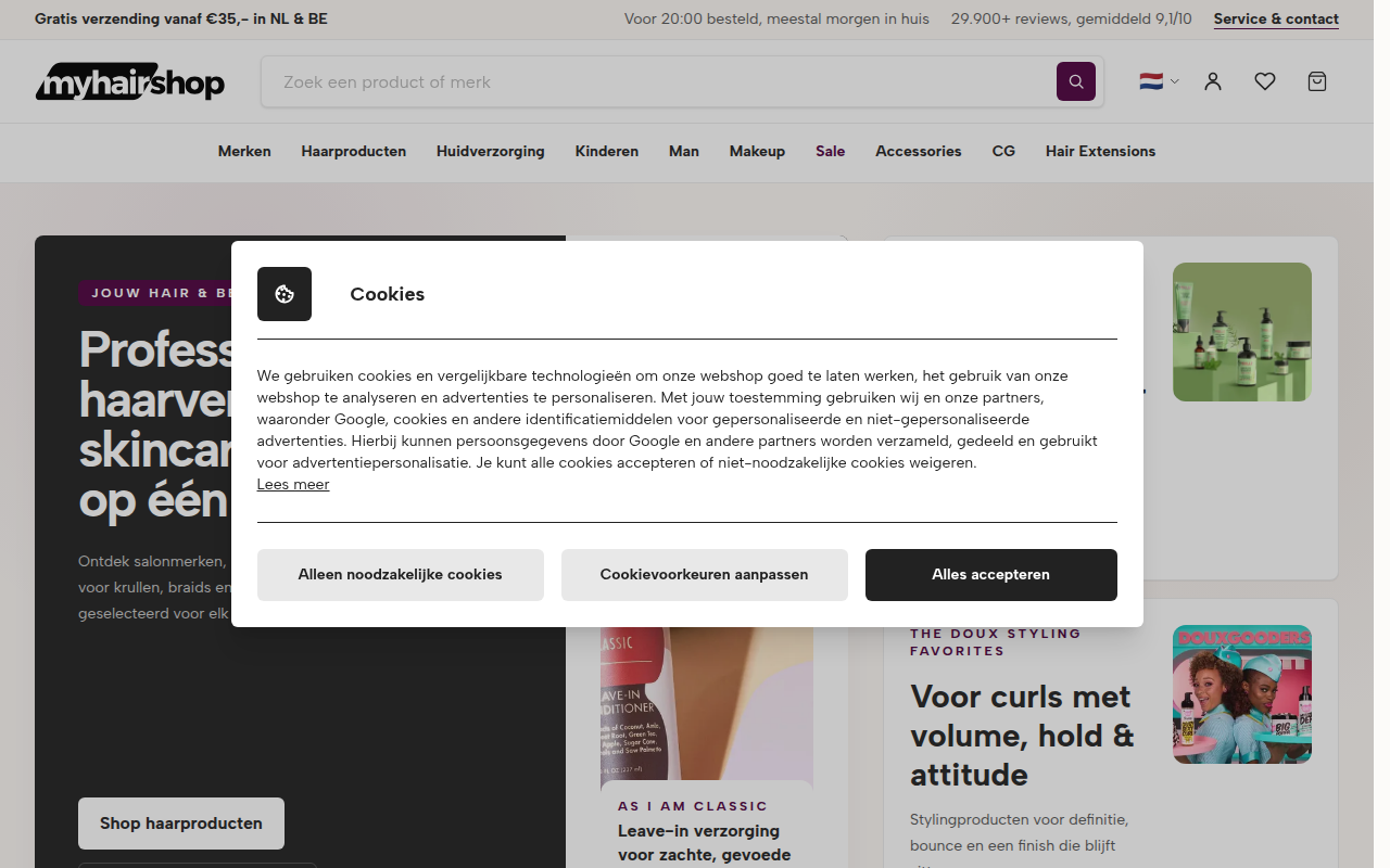 Screenshot van myhairshop.nl