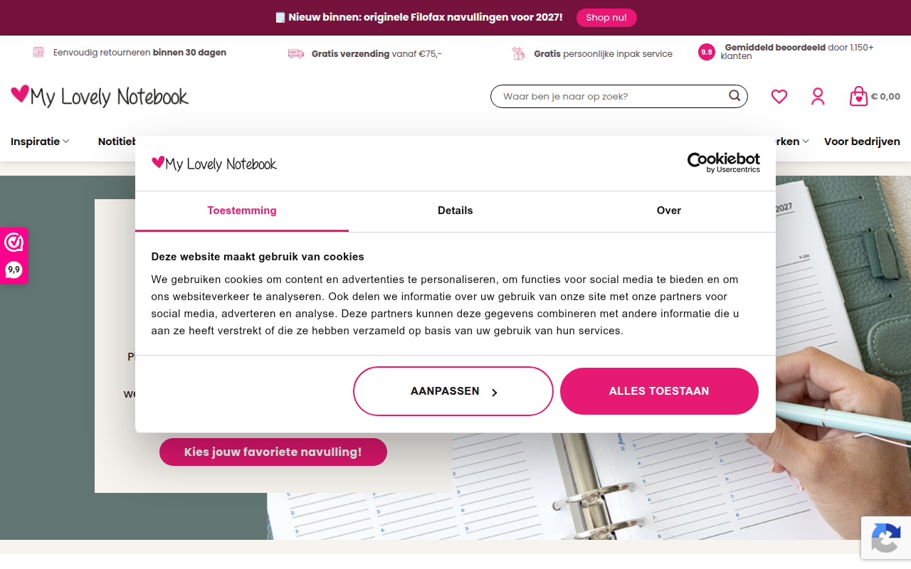 Screenshot van mylovelynotebook.nl
