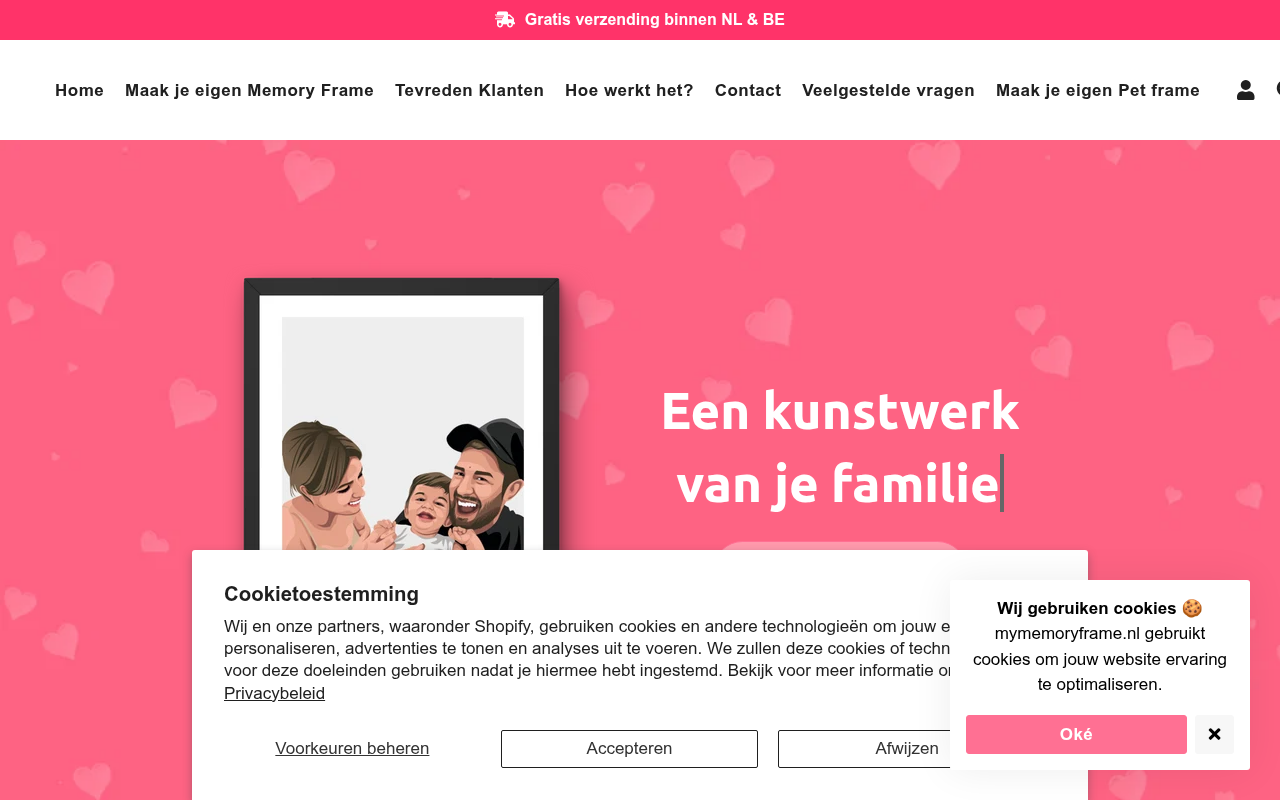 Screenshot van mymemoryframe.nl