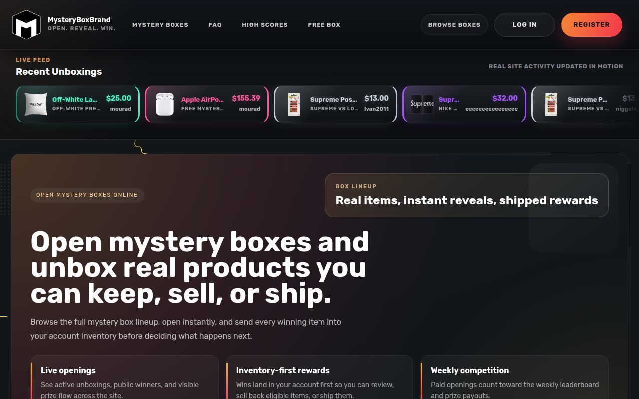 Screenshot van mysteryboxbrand.com