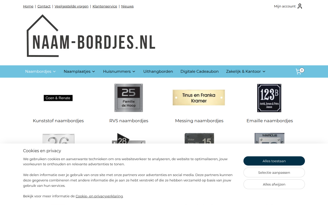 Screenshot van naam-bordjes.nl