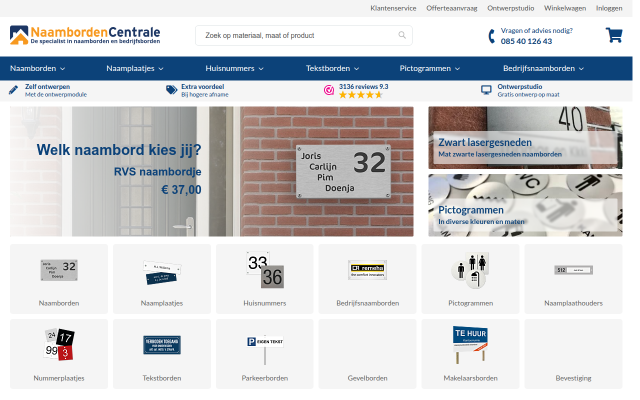Screenshot van naambordencentrale.nl