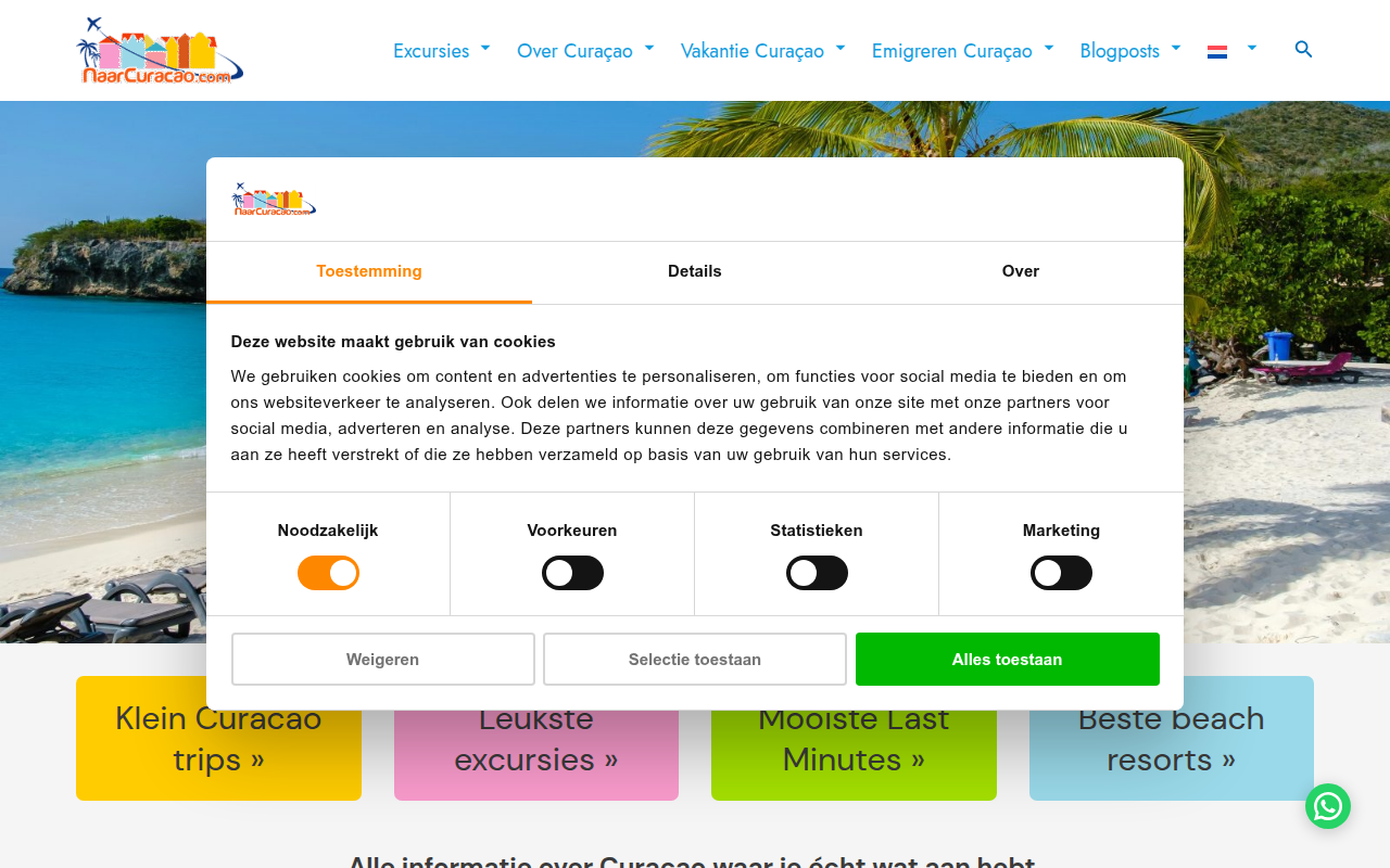 Screenshot van naarcuracao.com